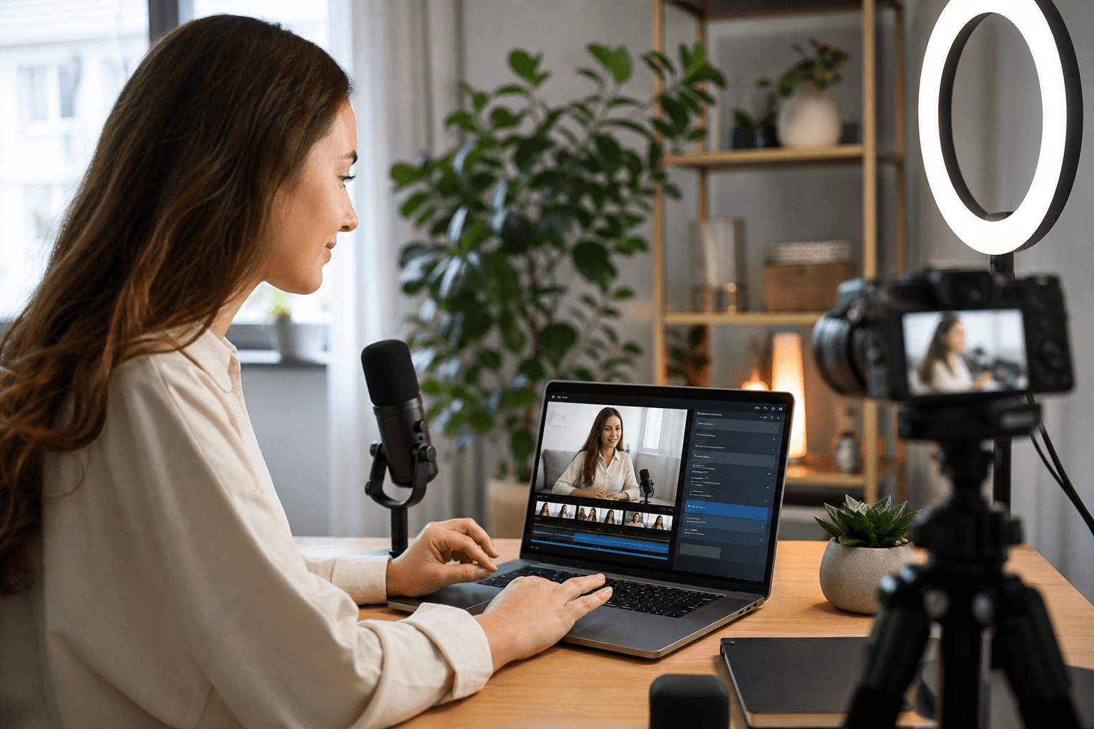 Content creator using video transcript generator for YouTube subtitles