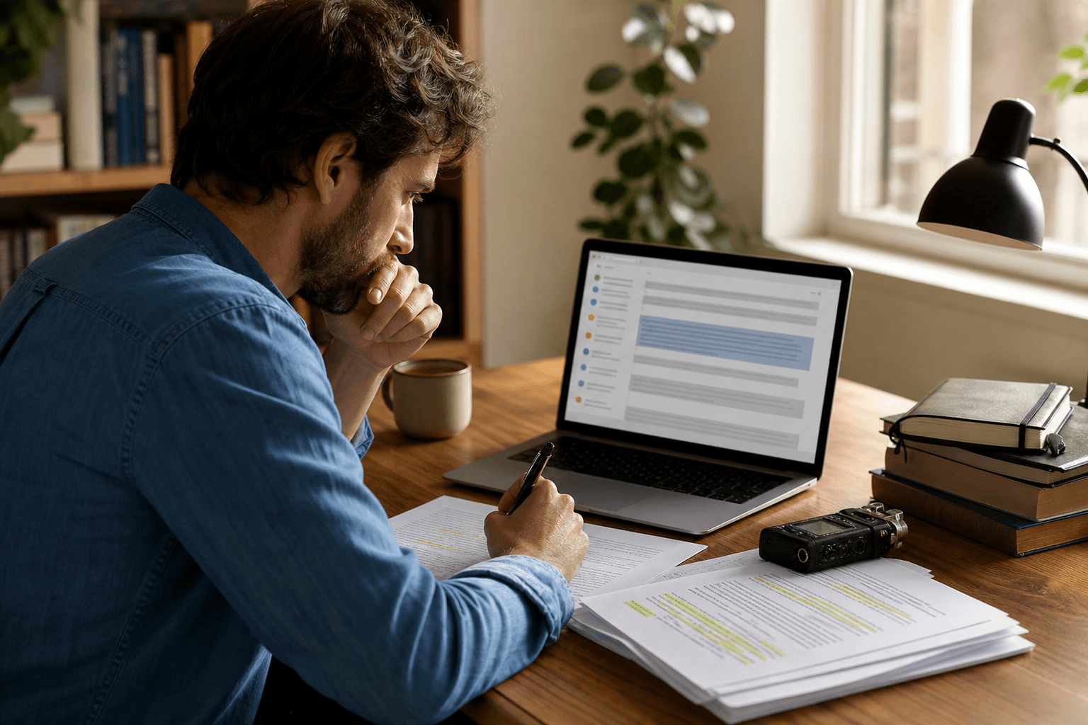Researcher transcribing interviews into citable text