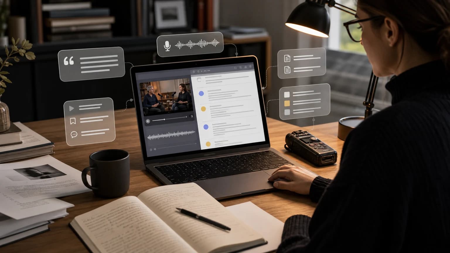 Researcher transcribing interviews into citable text