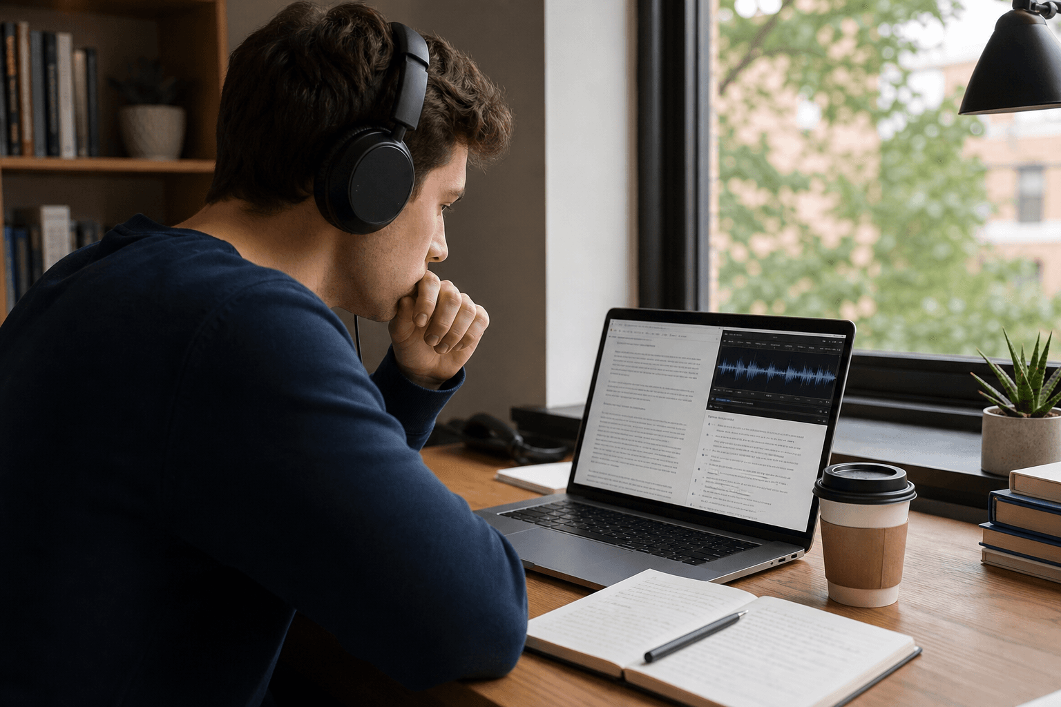 Student using transcript generator for audio to text transcription