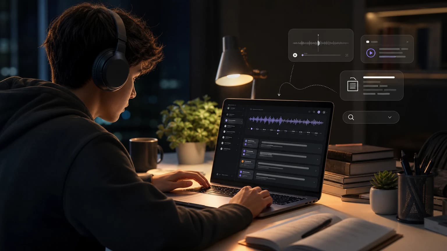 Student using transcript generator for audio to text transcription
