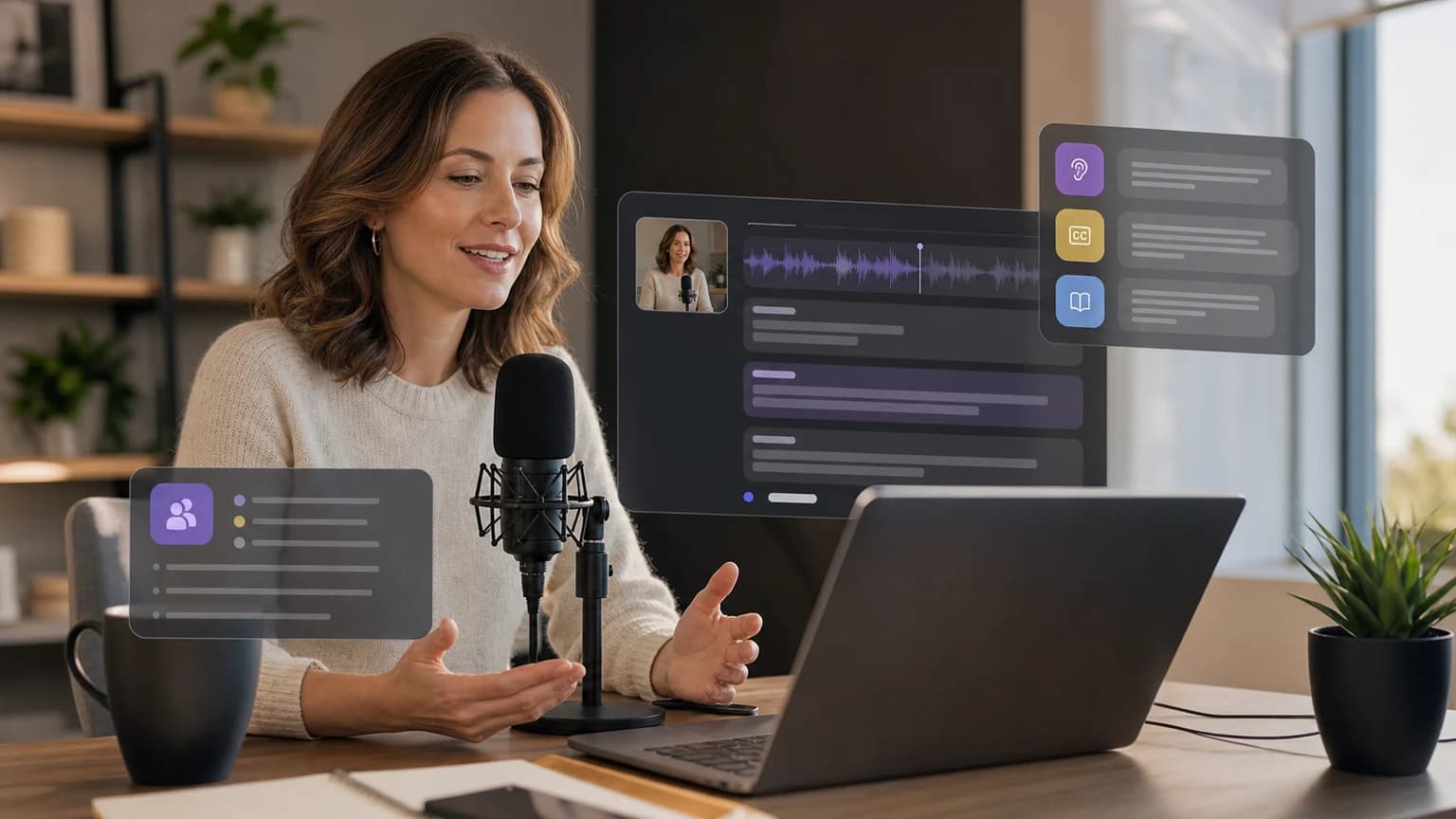 Teacher using video transcript generator for accessible lesson captions